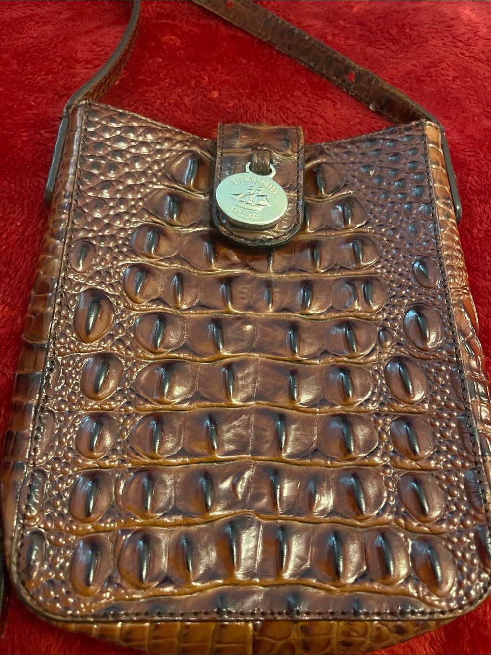 Brahmin Pecan  Melbourn  Croc-Embossed Leather Crossbody Bag  EUC Retail $200